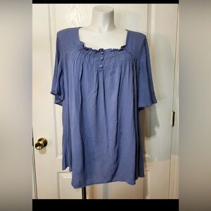 Lane Bryant Gray-Blue Short Sleeve Peasant Top